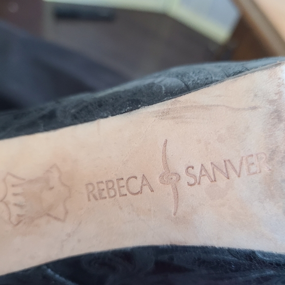 Black peep toe high heeled lace up booties size38 - Picture 5 of 13